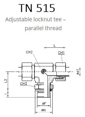 TN515 Поворотный регулируемый тройник (штуцер с контргайкой в тело по центру)